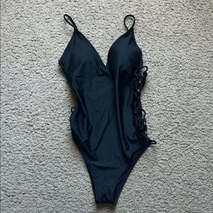 Aerie Black Cutout One-Piece Swimsuit